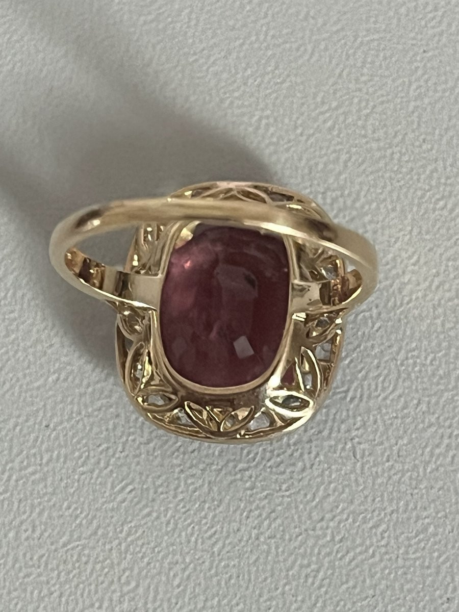 7220- Bague Ancienne Or Jaune et Gris Tourmaline 5,6 ct Diamants-photo-2
