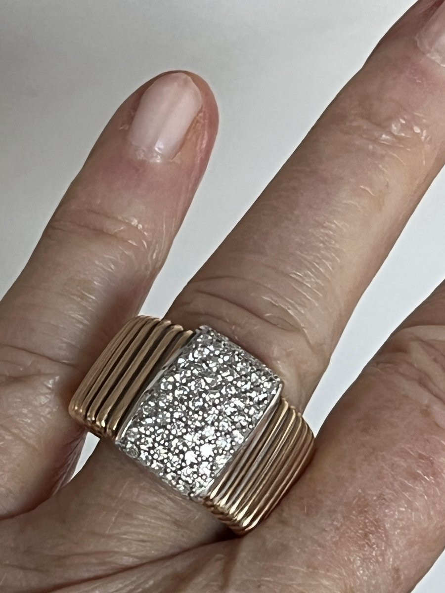 7279 - Yellow And Grey Gold Diamond Band Ring-photo-2