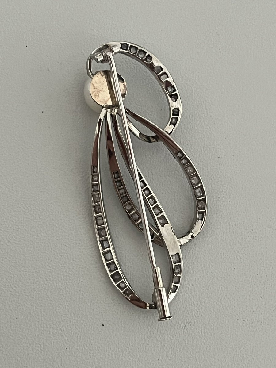 7332- Broche Vintage Or Gris Perle Akoya Diamants-photo-2