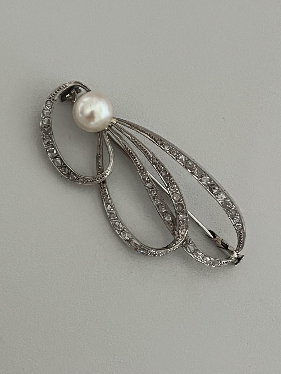 7332- Broche Vintage Or Gris Perle Akoya Diamants-photo-3