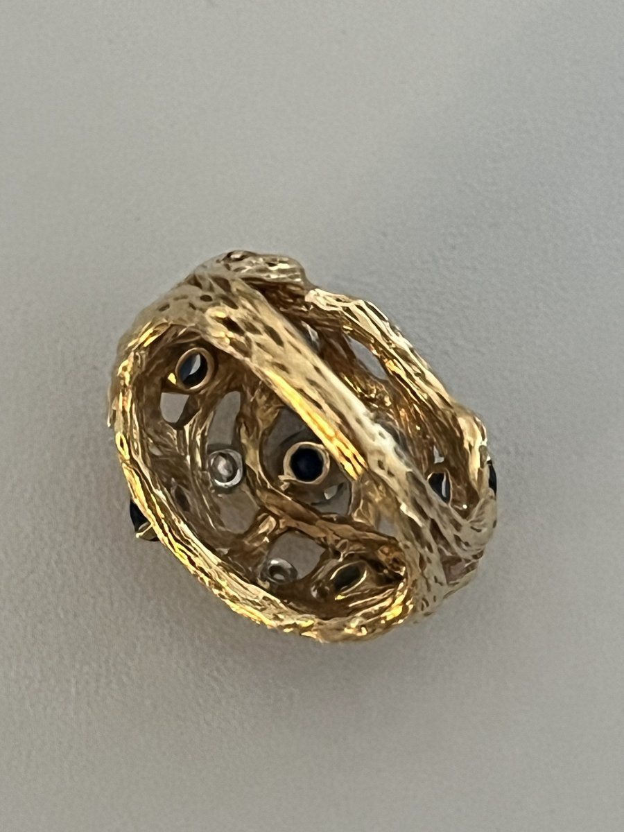 7378 - Yellow Gold Ball Ring With Diamonds And Sapphires-photo-3