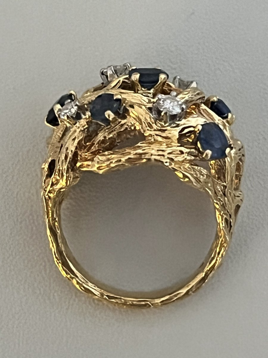 7378 - Yellow Gold Ball Ring With Diamonds And Sapphires-photo-4