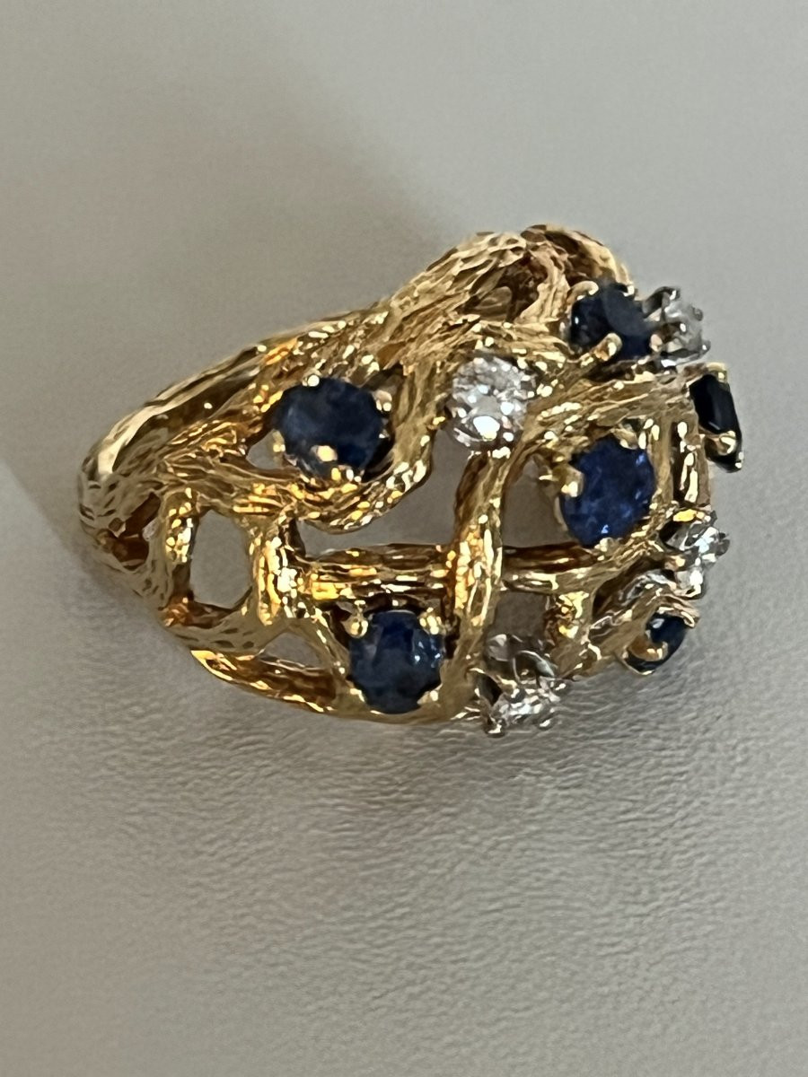 7378 - Yellow Gold Ball Ring With Diamonds And Sapphires-photo-1