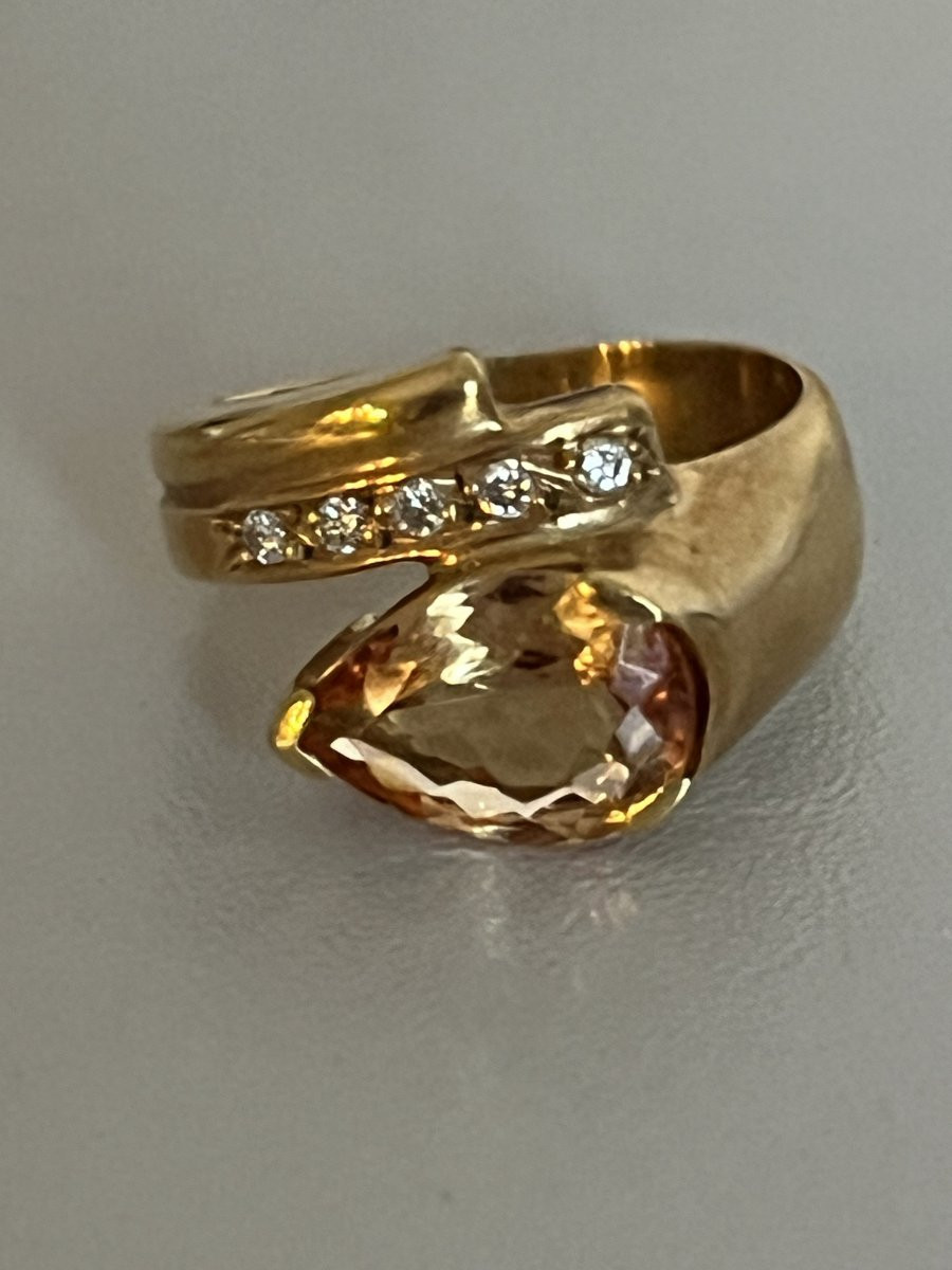 7381 - Vintage Cross Ring In Yellow Gold With Topaz And Diamonds-photo-2