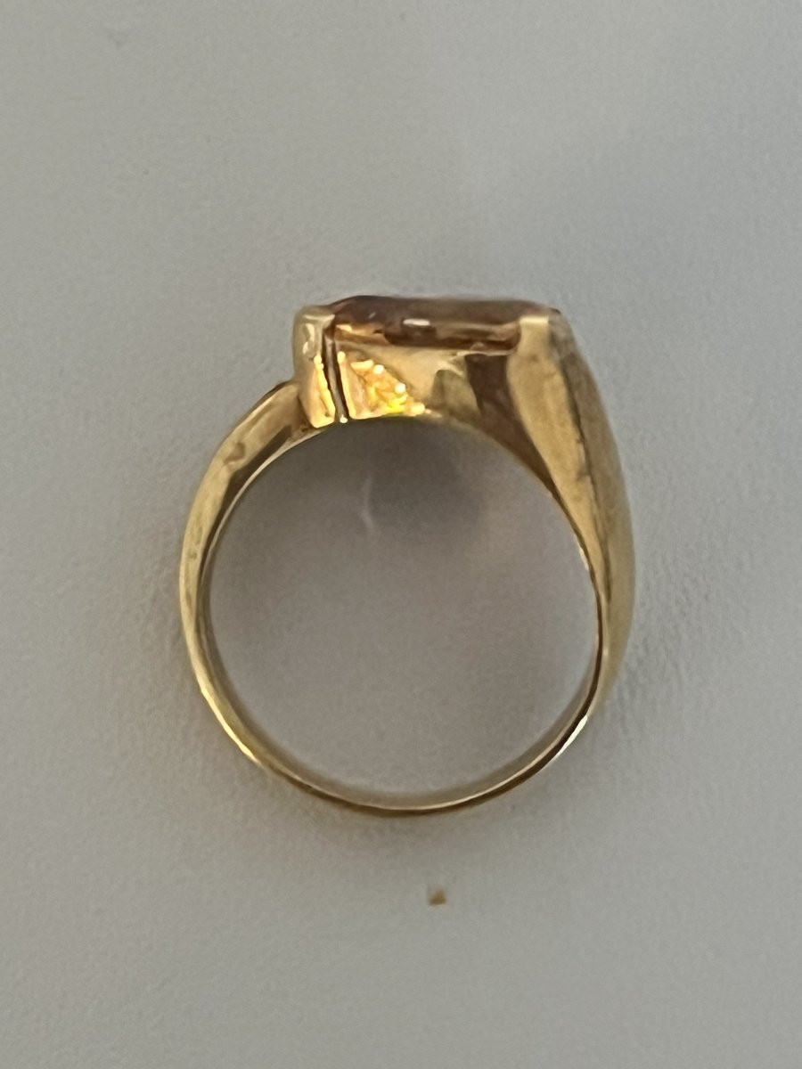 7381 - Vintage Cross Ring In Yellow Gold With Topaz And Diamonds-photo-3