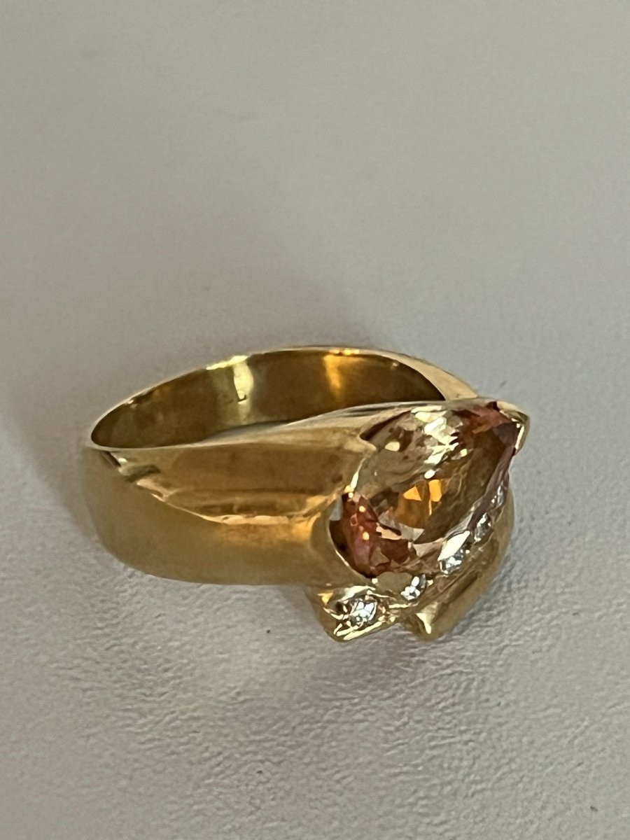 7381 - Vintage Cross Ring In Yellow Gold With Topaz And Diamonds-photo-4