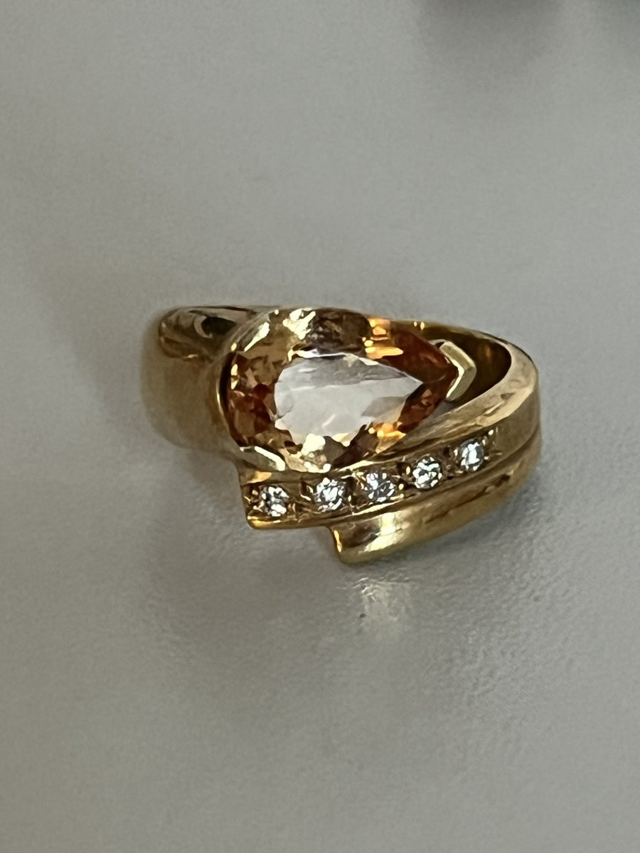 7381 - Vintage Cross Ring In Yellow Gold With Topaz And Diamonds-photo-1