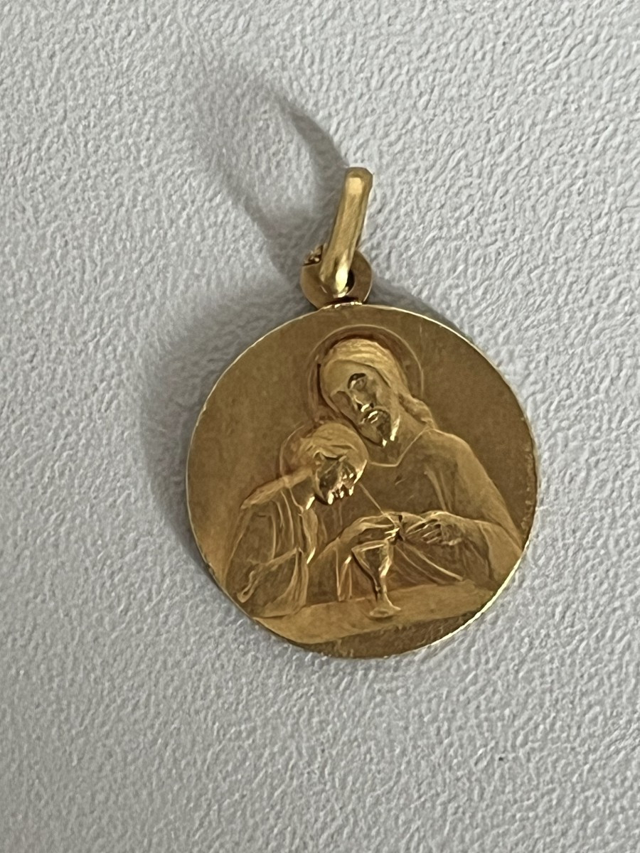 7404B - Médaille Religieuse Or Jaune Christ et Sacré Cœur