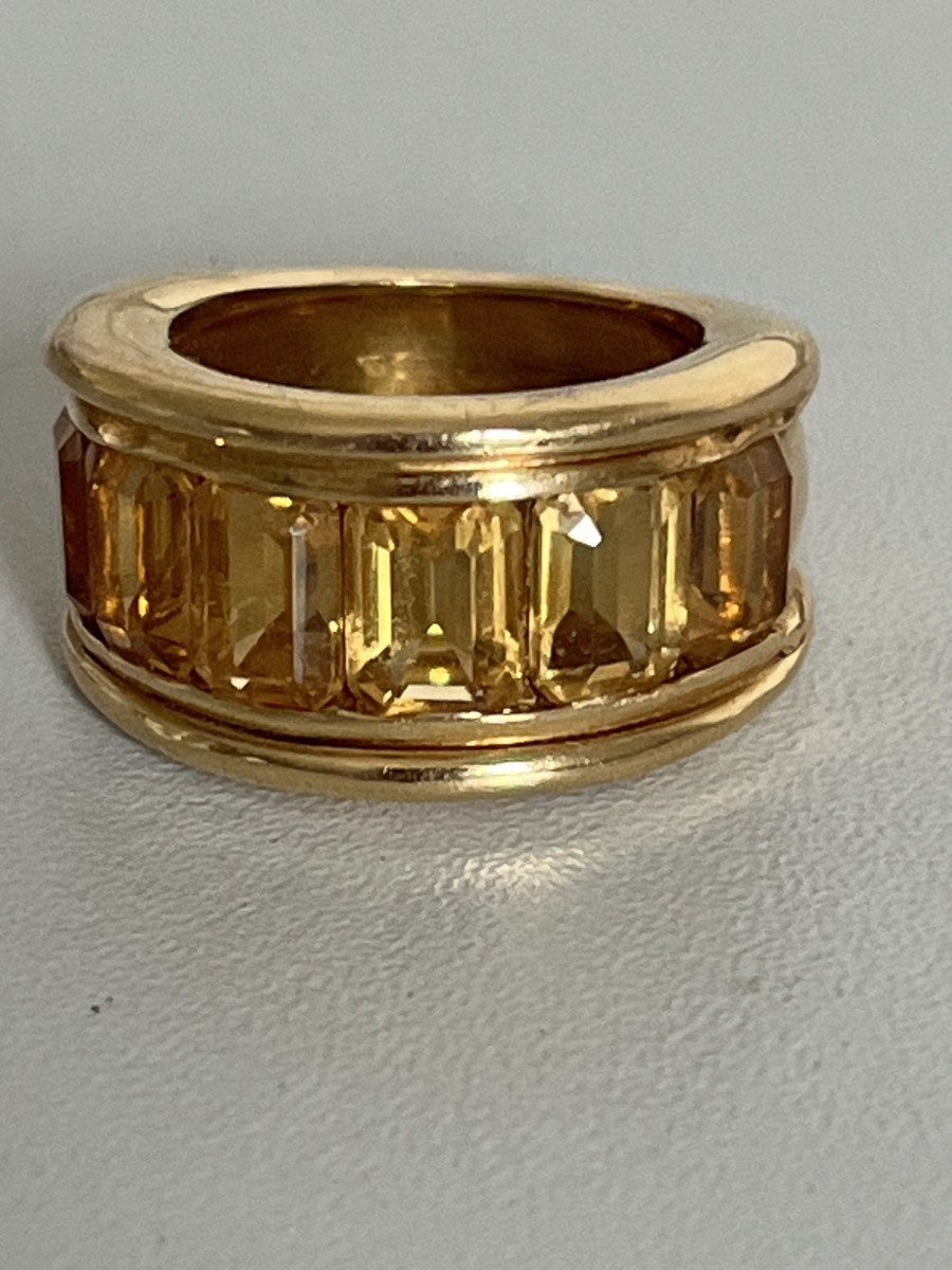 7412 - Bague Bandeau Vintage Or Jaune Citrines