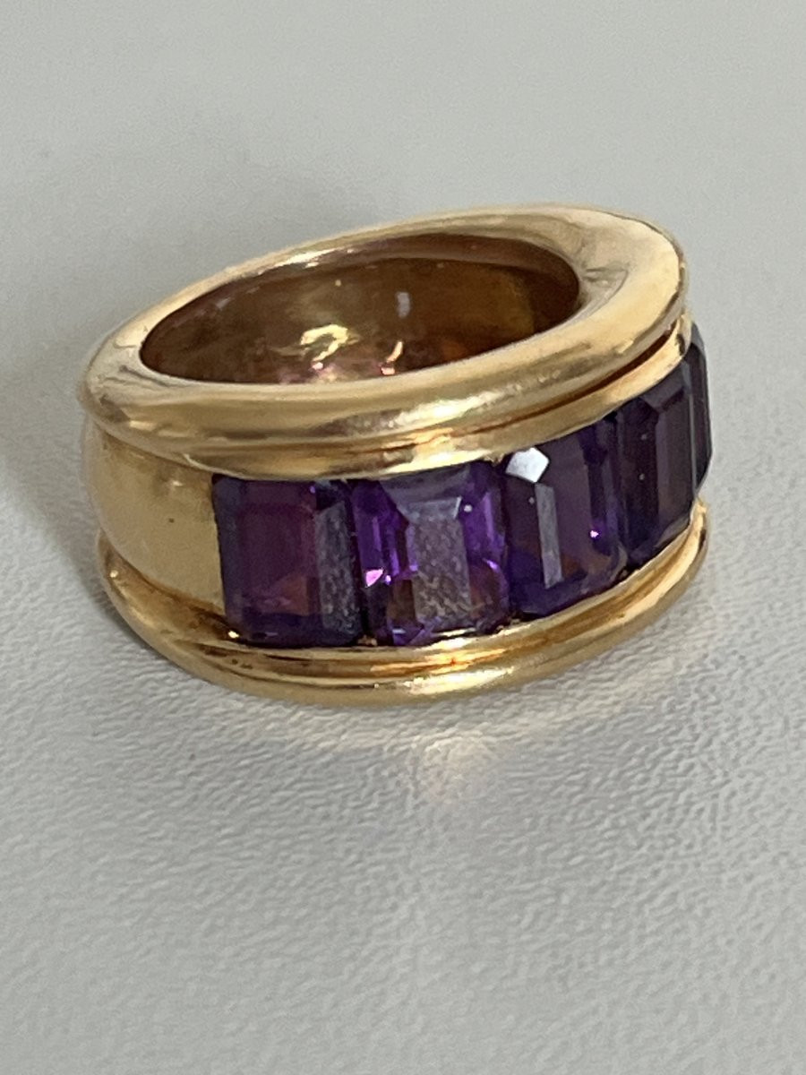 7413 - Bague Bandeau Vintage Or Jaune Améthystes-photo-4