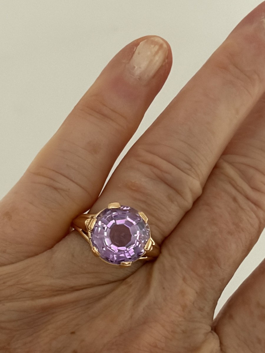 3380 - Vintage Yellow Gold Amethyst Ring-photo-1