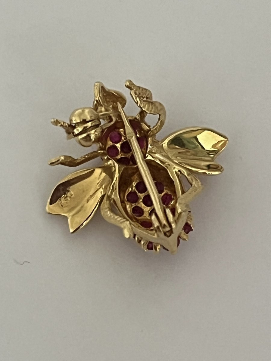 7154 - Broche Abeille Vintage Or Jaune Rubis-photo-2