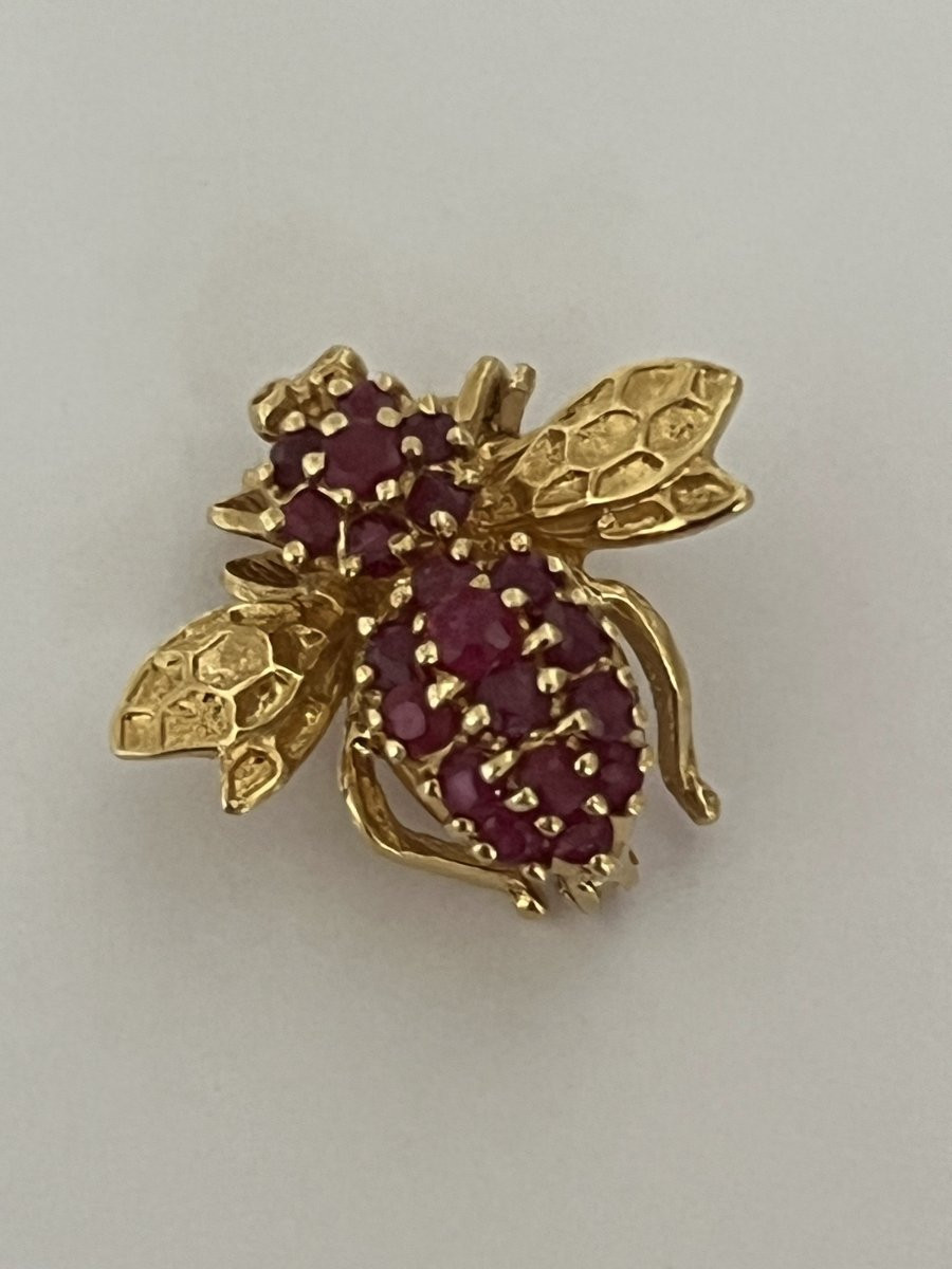 7154 - Broche Abeille Vintage Or Jaune Rubis-photo-3