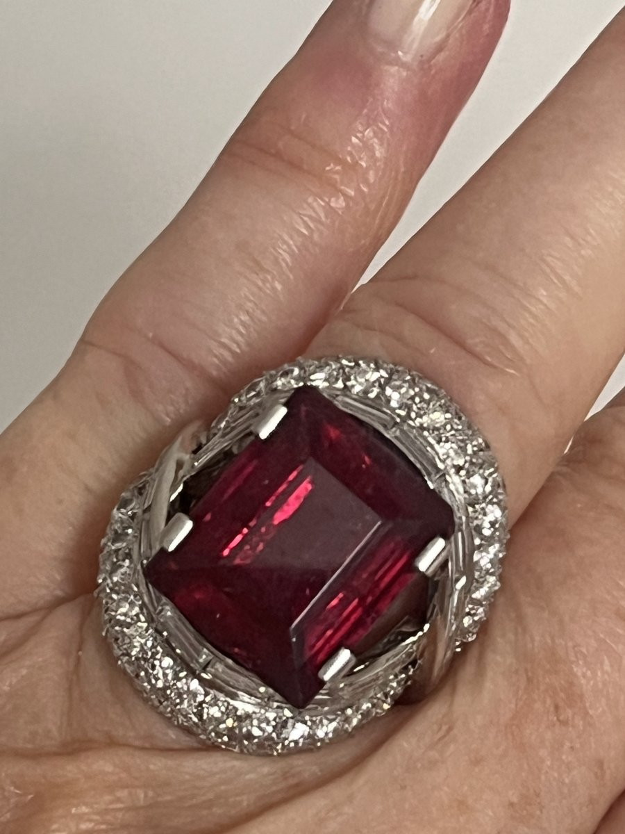 7315 - Bague de Joaillier Platine Rubellite 10,00 ct Diamants-photo-4
