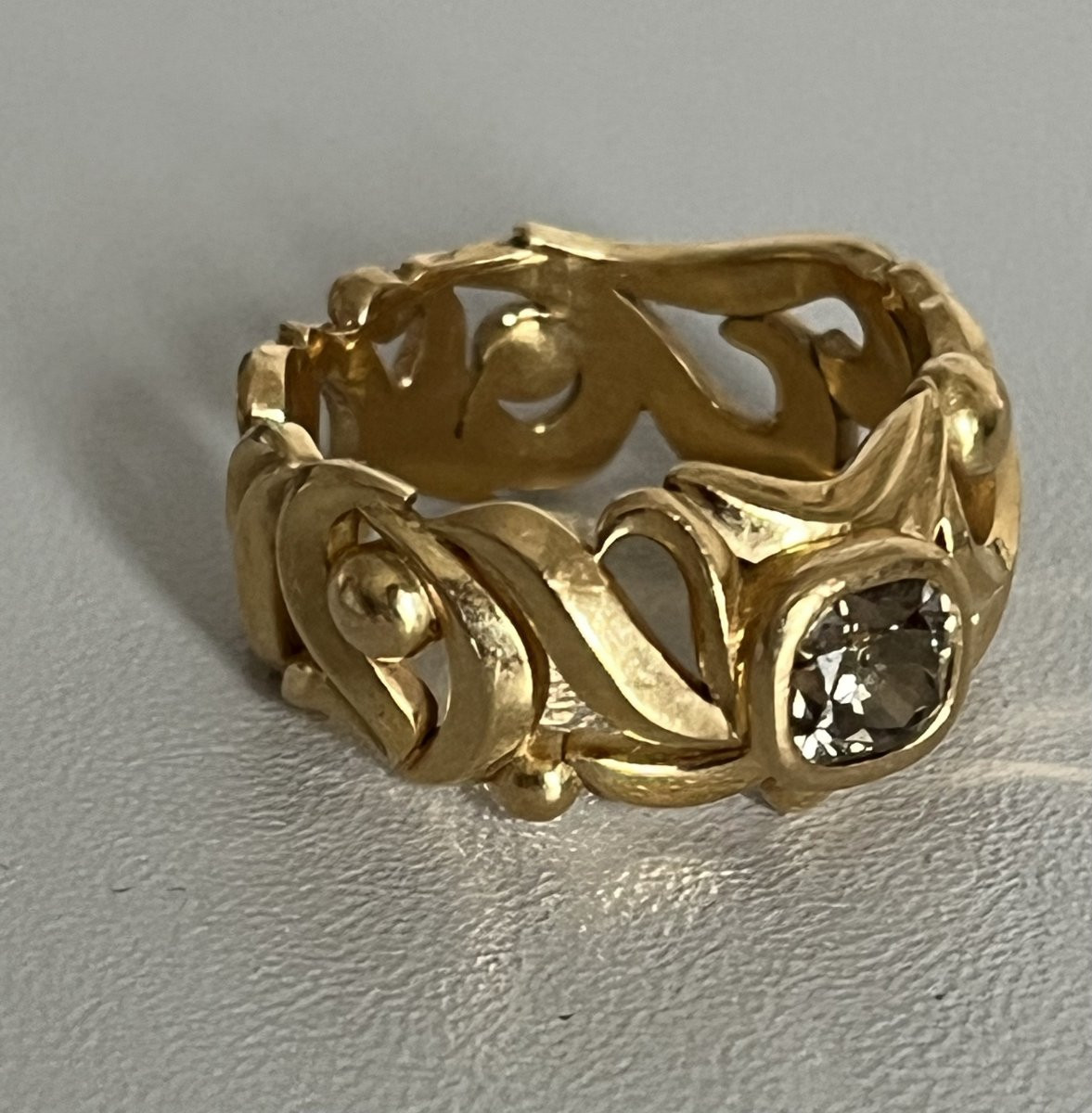 7333 - Vintage Band Ring Yellow Gold Diamond 0.60 Ct-photo-4