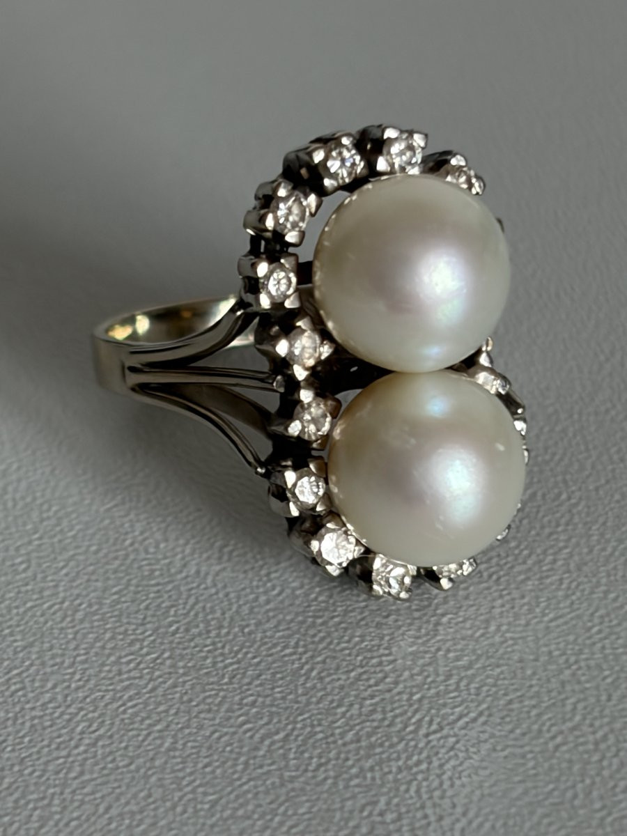 7352 - Bague Vintage Or Gris Perles Akoya Diamants-photo-4