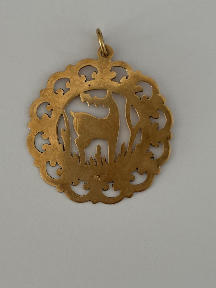 7363 - Yellow Gold Vintage Deer Pendant-photo-2