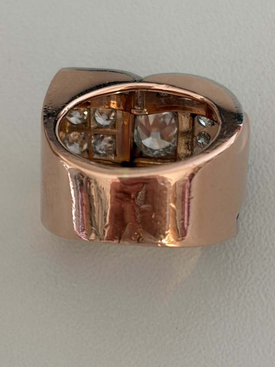 7385 - Ring Tank Yellow Gold Platinum Diamonds (0.70 Ct In The Center)-photo-3