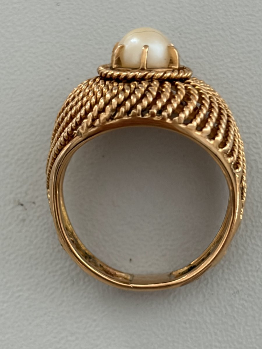7389 - Bague Dôme Or Jaune Tressé Perle Akoya-photo-3