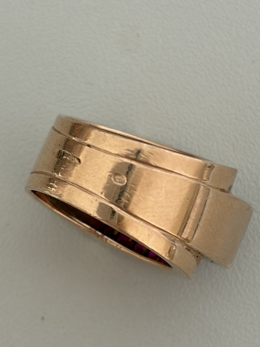 7393 - Bague Tank Or Jaune et Gris Rubis Diamants-photo-3