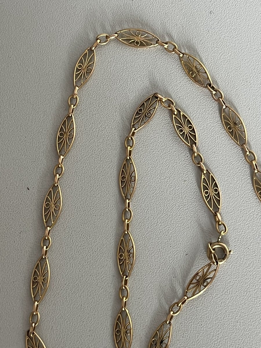 7401 - Sautoir Ancien Filigrané Or Jaune-photo-3