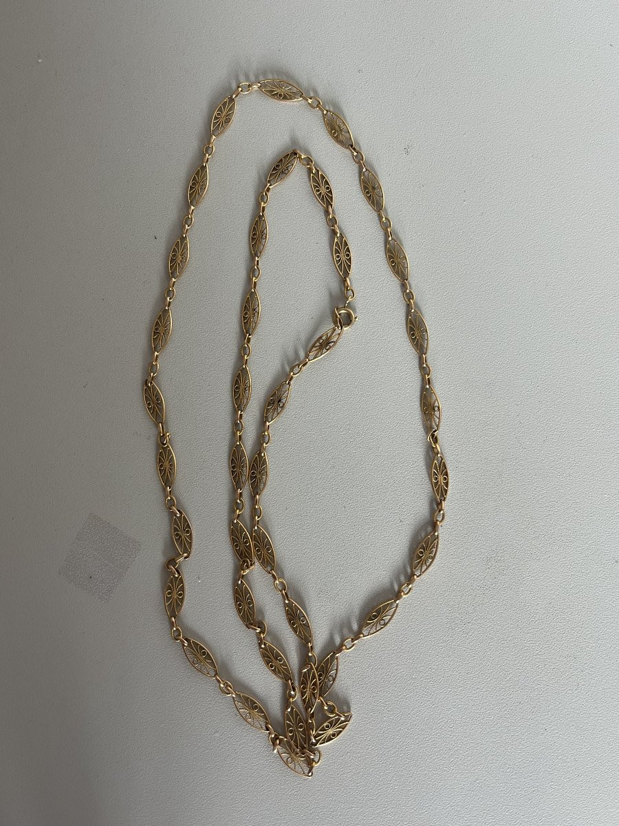 7401 - Sautoir Ancien Filigrané Or Jaune-photo-4