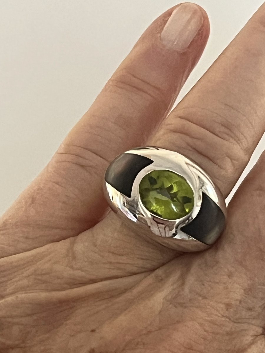 7433 - Bague MAUBOUSSIN Aloha Or Gris Péridot Nacre-photo-4