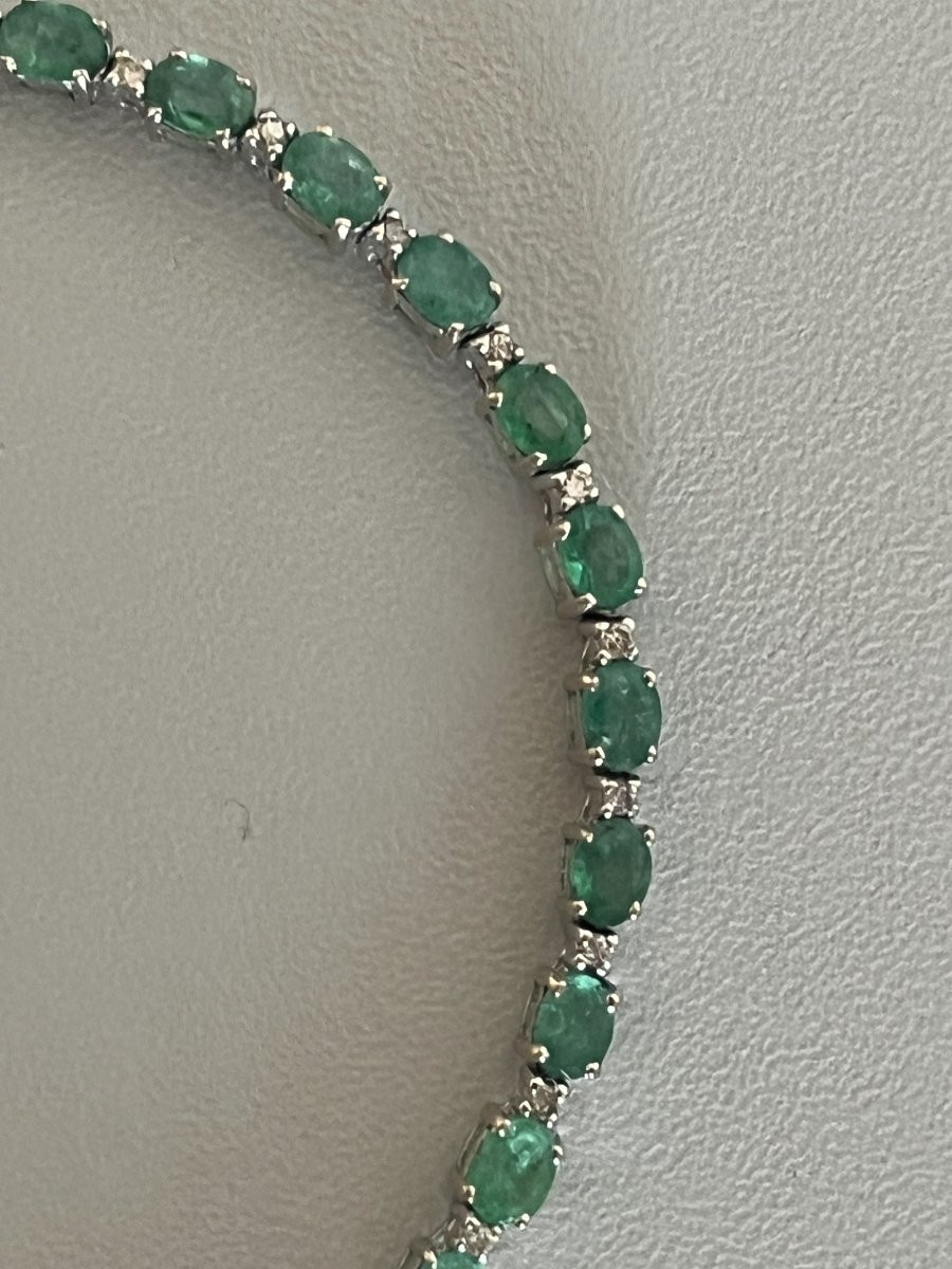 7437 - Bracelet Rivière Or Gris Emeraudes Diamants-photo-3