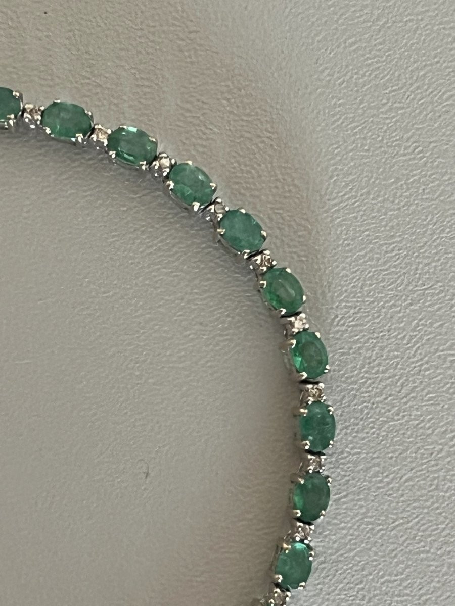 7437 - Bracelet Rivière Or Gris Emeraudes Diamants-photo-4