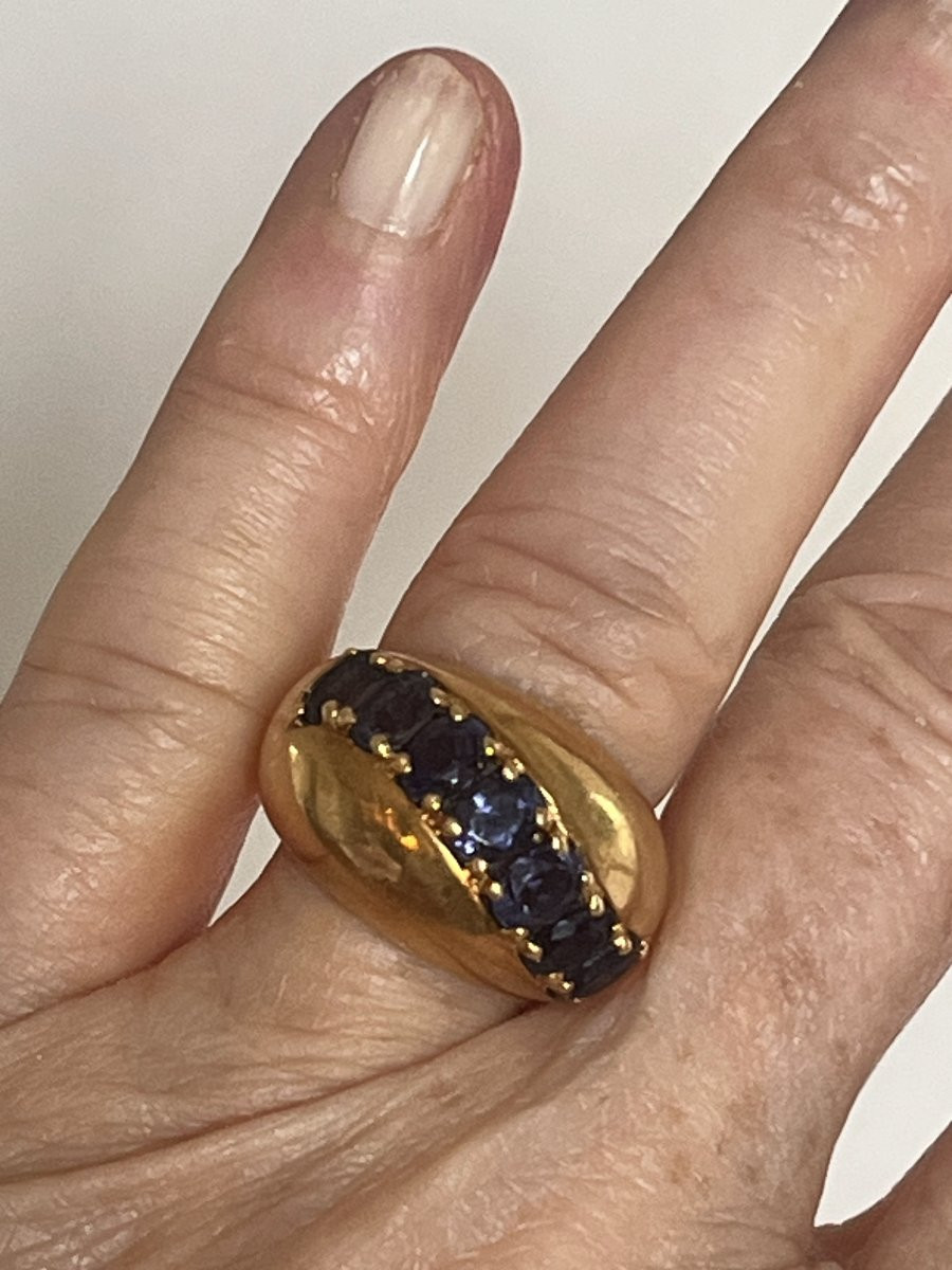 7442 - Bague Dôme Vintage Or Jaune Cordiérites-photo-2