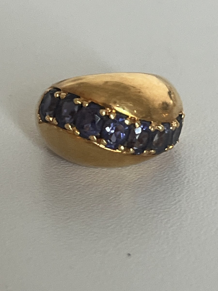 7442 - Bague Dôme Vintage Or Jaune Cordiérites