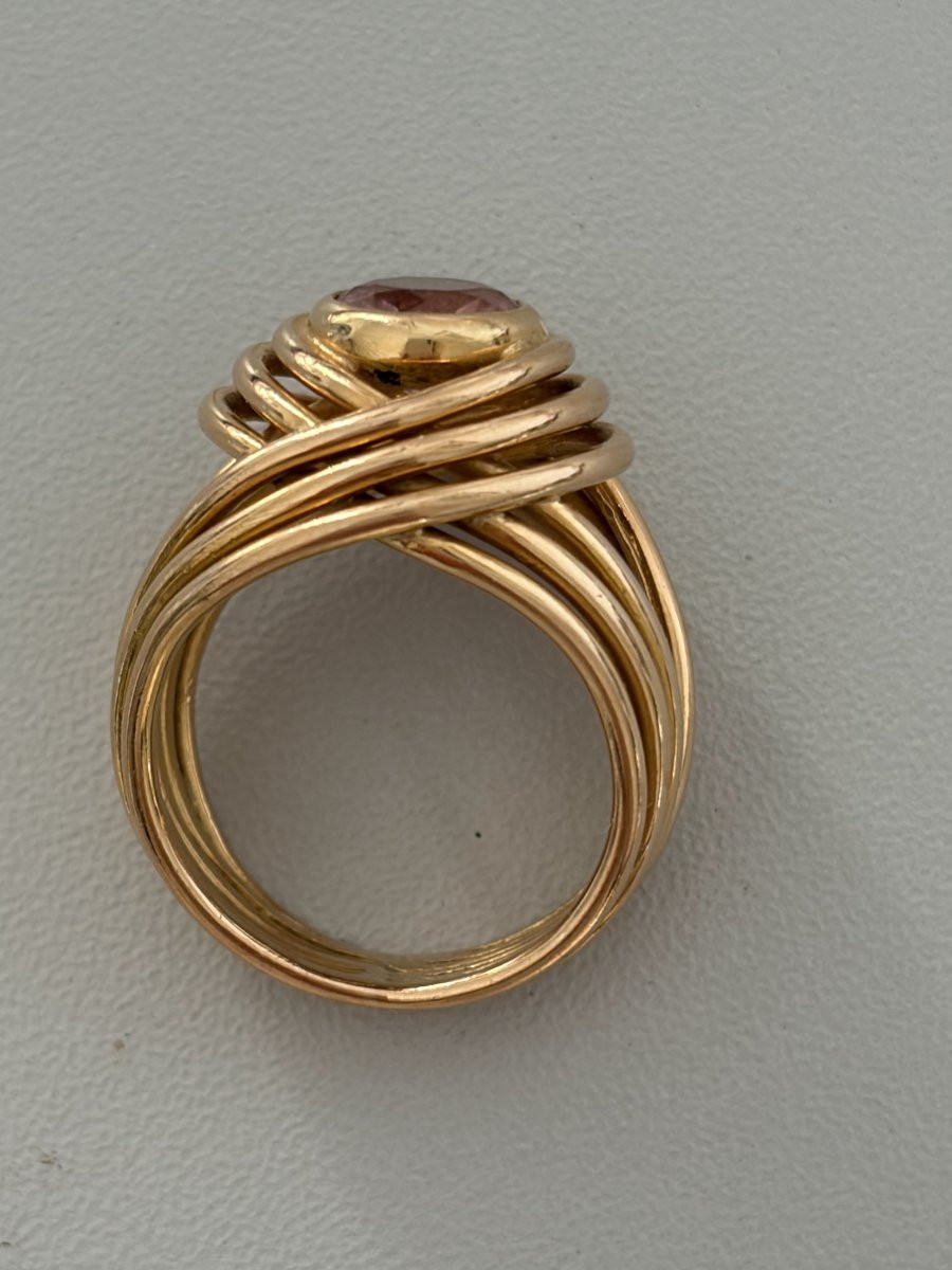 7445 - Bague Vintage Fils d'Or Jaune Tourmaline Rose-photo-4