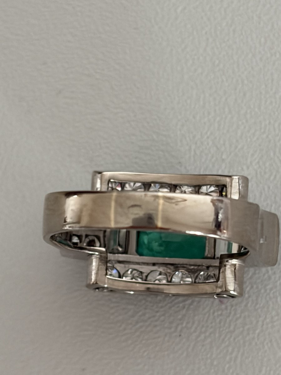 7448 - White Gold Emerald Diamond Ring-photo-2