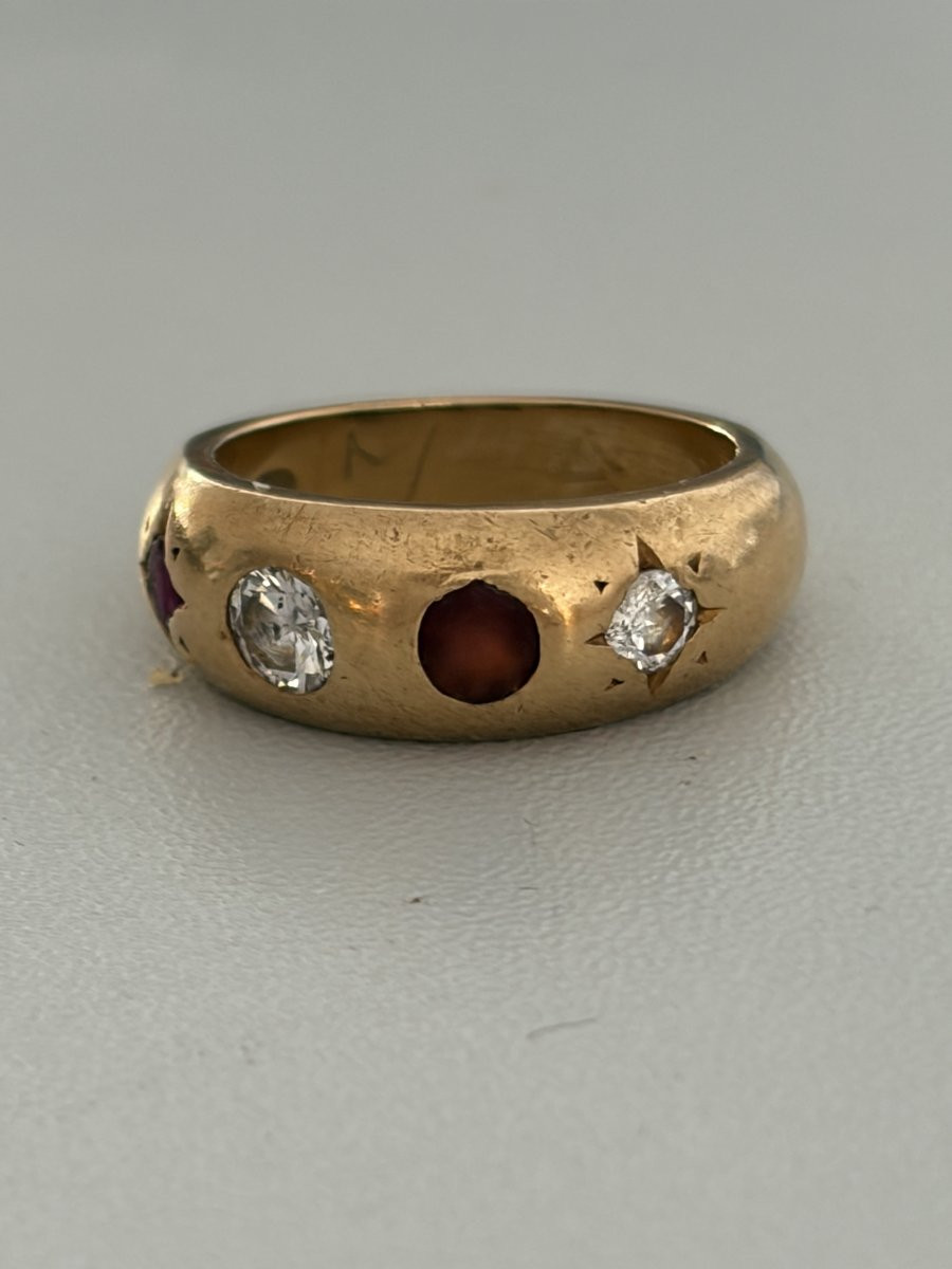 7450 - Bague Jonc Or Jaune Diamants Grenats-photo-4