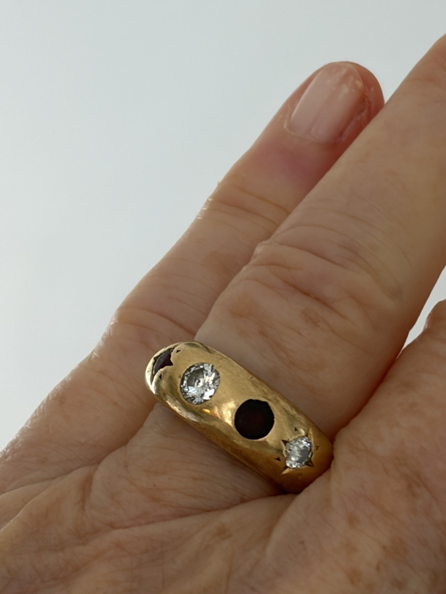 7450 - Bague Jonc Or Jaune Diamants Grenats-photo-1