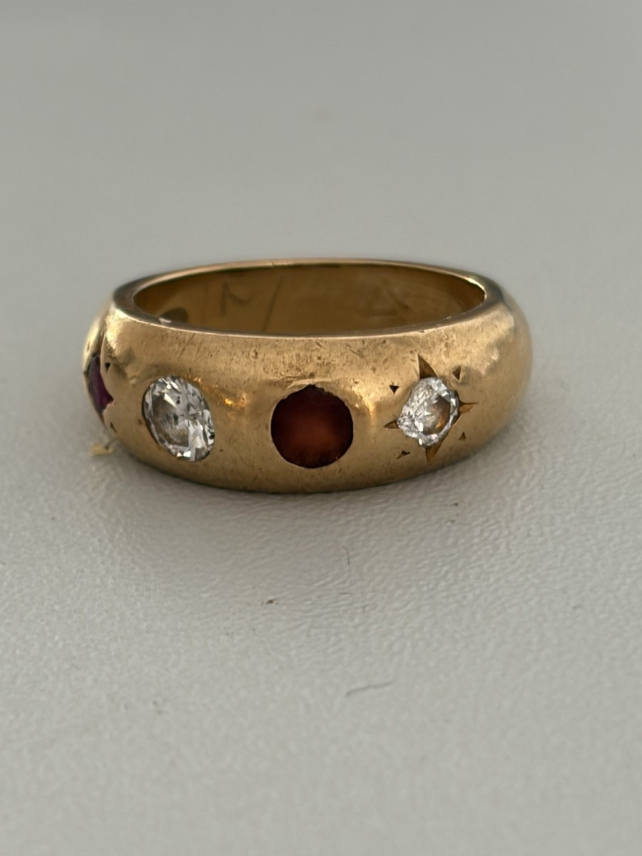 7450 - Bague Jonc Or Jaune Diamants Grenats
