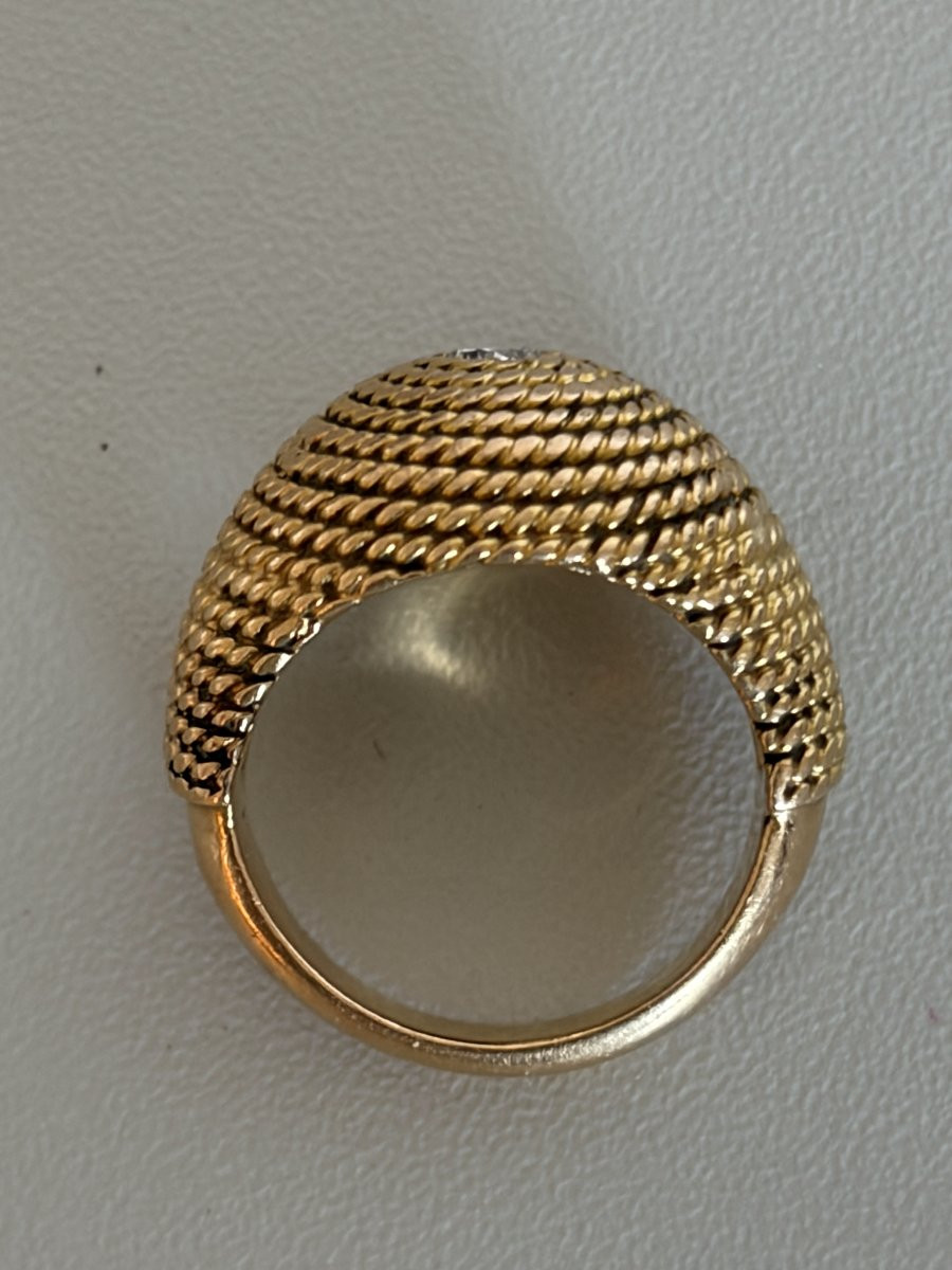 7470 - Bague Dôme Vintage Or Jaune Cordé Diamant-photo-3
