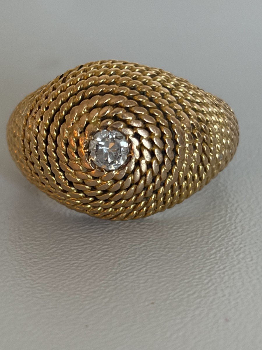 7470 - Bague Dôme Vintage Or Jaune Cordé Diamant
