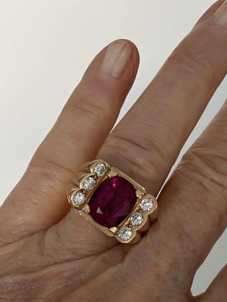 7477 - Ring Tank Yellow Gold Rubellite 4.00 Ct Diamonds-photo-2