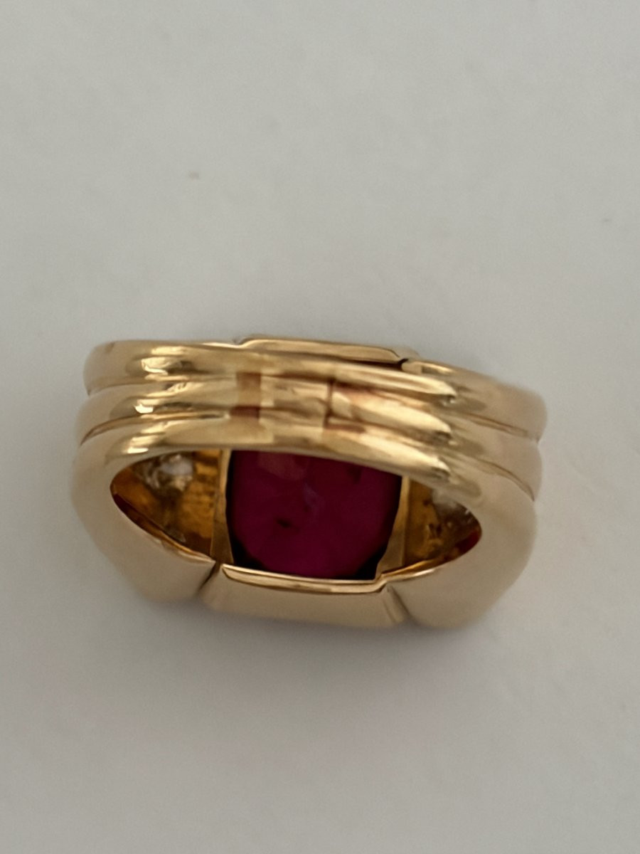 7477 - Ring Tank Yellow Gold Rubellite 4.00 Ct Diamonds-photo-3