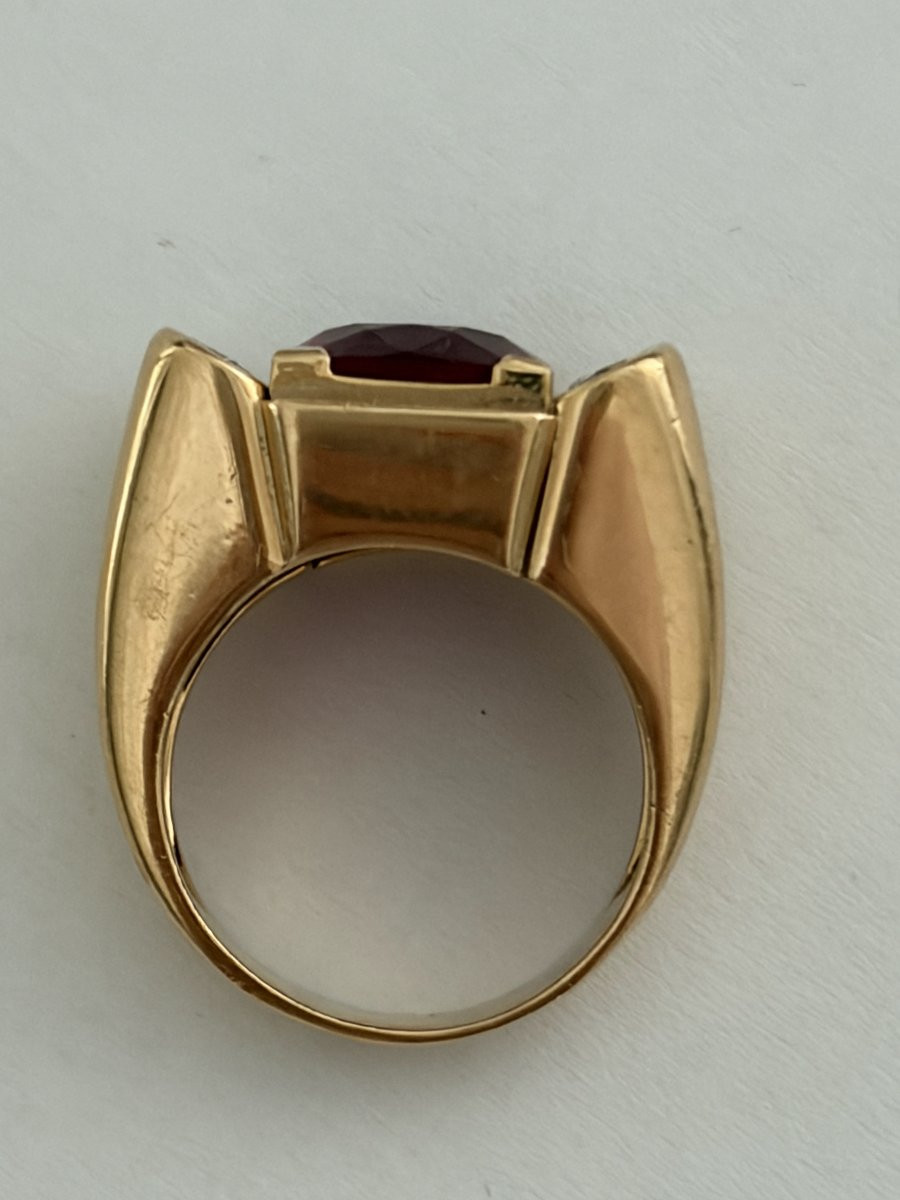 7477 - Ring Tank Yellow Gold Rubellite 4.00 Ct Diamonds-photo-4