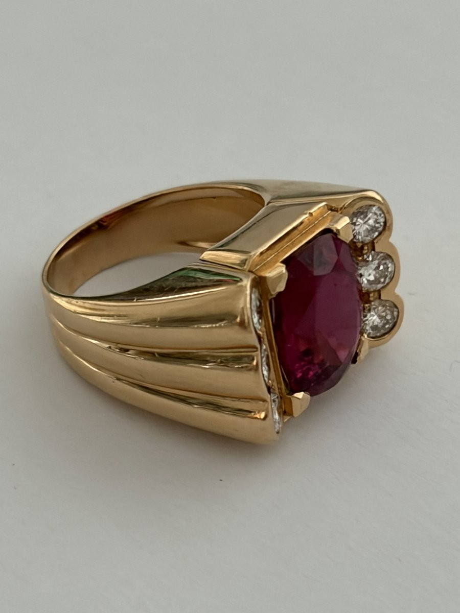 7477 - Ring Tank Yellow Gold Rubellite 4.00 Ct Diamonds-photo-1