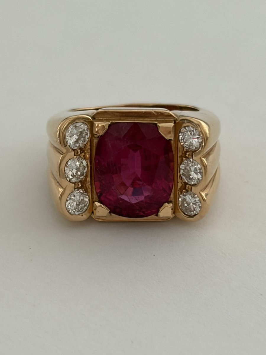 7477 - Ring Tank Yellow Gold Rubellite 4.00 Ct Diamonds-photo-2