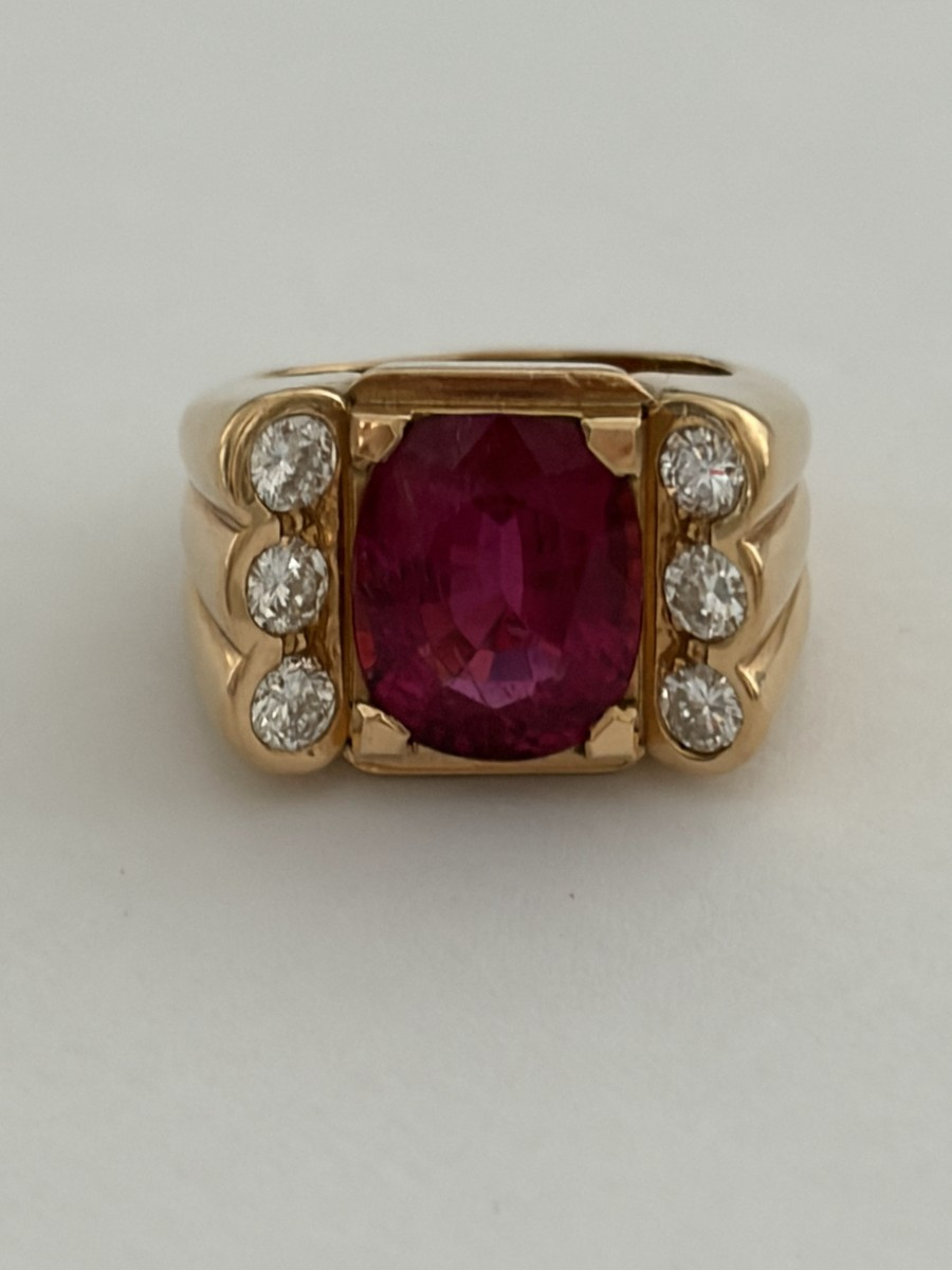 7477 - Ring Tank Yellow Gold Rubellite 4.00 Ct Diamonds