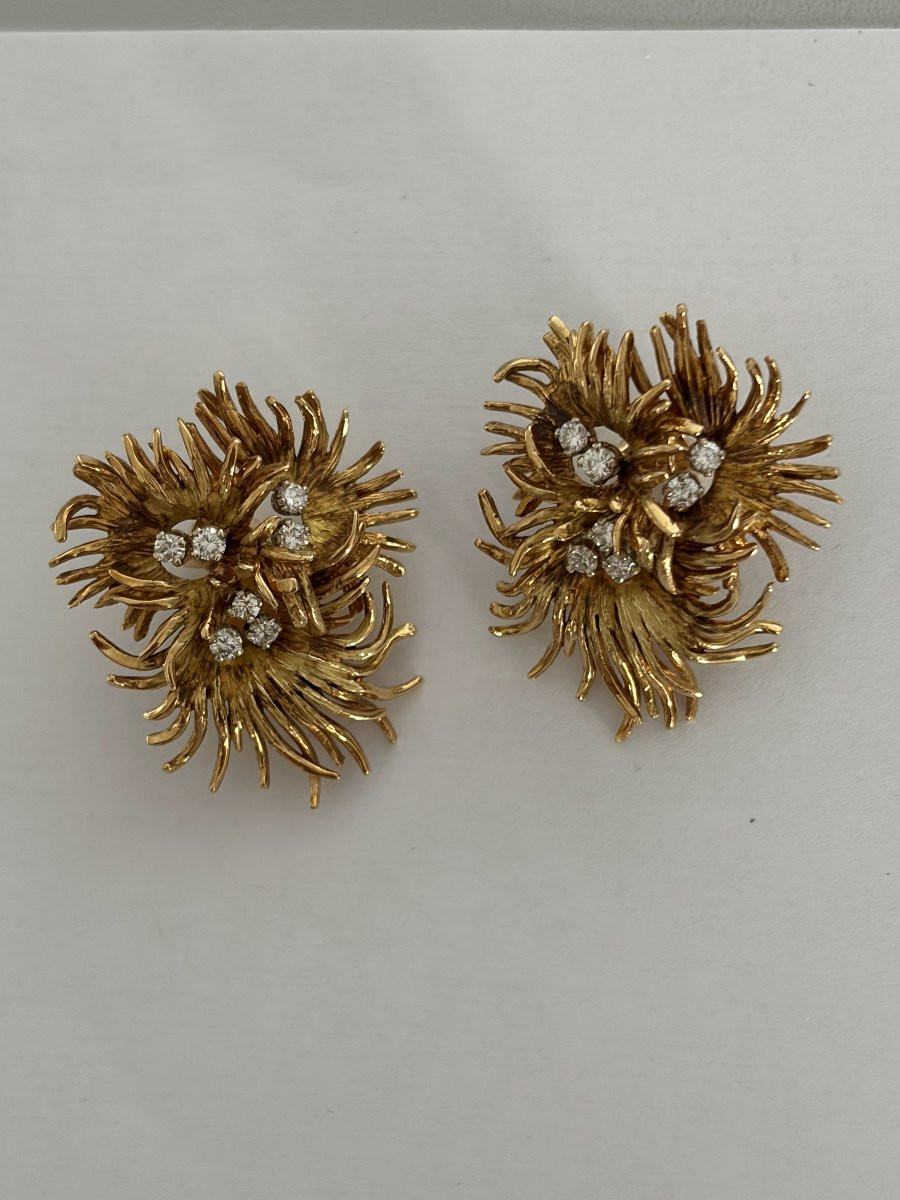 7484 - Boucles d'Oreilles Vintage Fils d'Or Jaune Diamants-photo-4