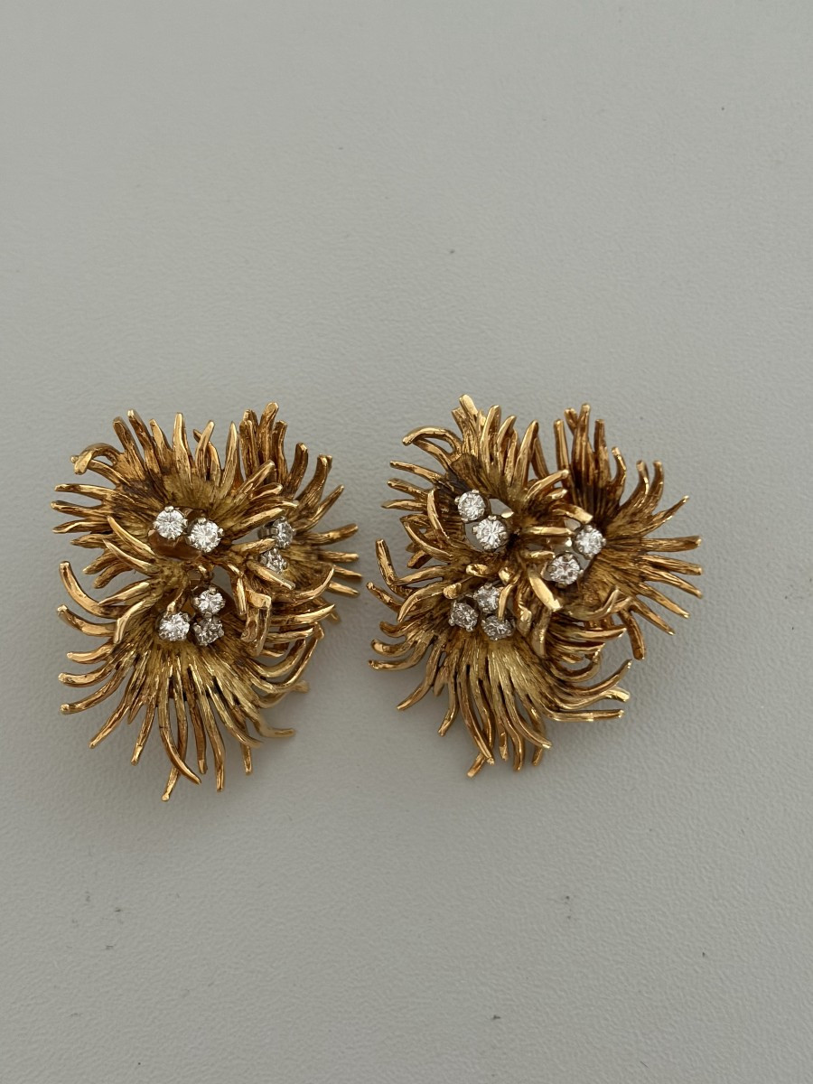 7484 - Boucles d'Oreilles Vintage Fils d'Or Jaune Diamants