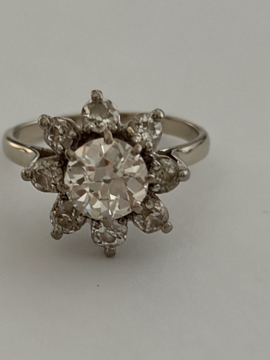 7485 - Bague Marguerite Or Gris Diamants (1,30 ct au centre)-photo-3