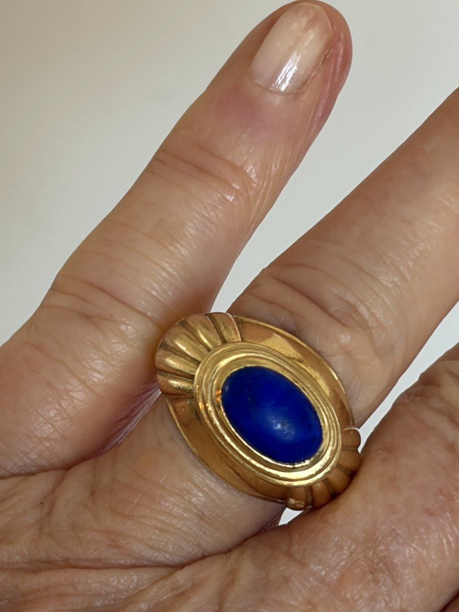 7497 - Boucheron Jaïpur Yellow Gold Lapis Lazuli Ring-photo-4
