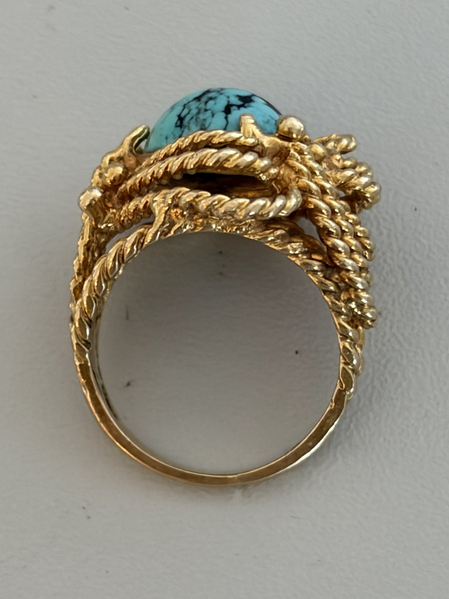 7498 - Bague Vintage Or Jaune Tressé Turquoise-photo-3