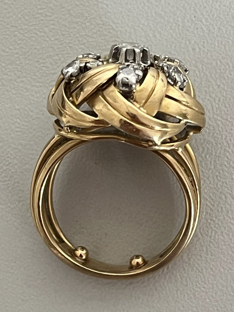 7406 - Vintage Dome Ring Yellow Gold Diamonds-photo-3